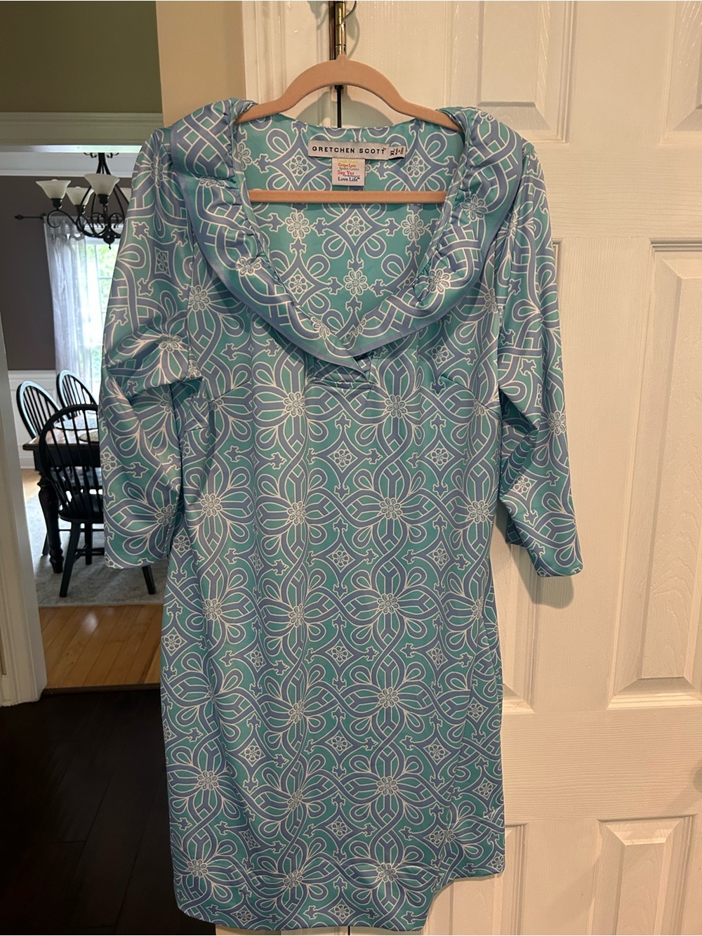 Gretchen Scott Designs Aqua & White Geometric Shift Dress